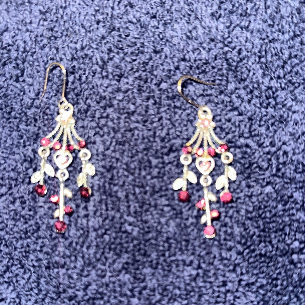 Elegant silver, red and pink Chandelier Earrings